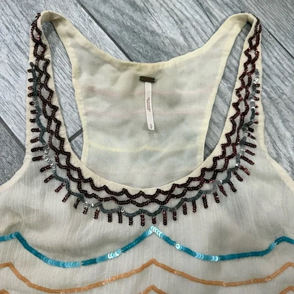 Free People Colorful Sequins Embroidered Flowy Sleeveless Top Size Small - Picture 3 of 11